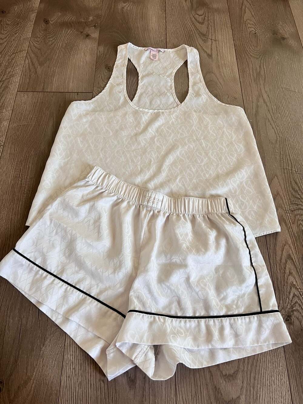 Victoria's Secret Satin VS Monogram Racerback Tank and Shorts Pajama Set